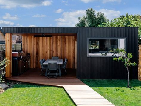 Composite Cladding | Wood Plastic Cladding Boards | Cladco External Wood Cladding, Wall Cladding Exterior Ideas, Garden Outdoor Kitchen, Plastic Cladding, Slatted Wall, Cladding Ideas, Garden Gym, Fibre Cement Cladding, Composite Cladding