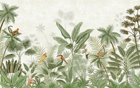 L Wallpaper, Tropical Painting, Jungle Tropical, Ceiling Murals, Floor Murals, Vintage Flowers Wallpaper, Wall Painting Decor, Jungle Wallpaper, Tropical Wallpaper