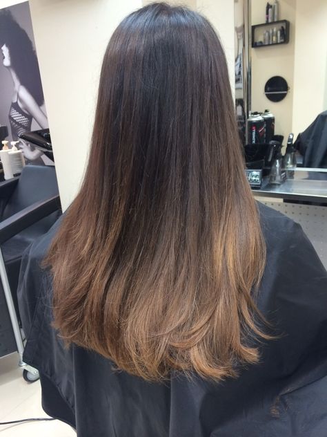 Brown Balayage Highlights On Black Hair, Natural Ombre Brunette, Natural Brown Ombre Hair, Caramel Ends On Dark Hair, Caramel Ombre On Black Hair, Dark Brown Hair With Lighter Ends, Caramel Highlights On Dark Hair Balayage, Ombre On Light Brown Hair, Lighter Ends On Brown Hair