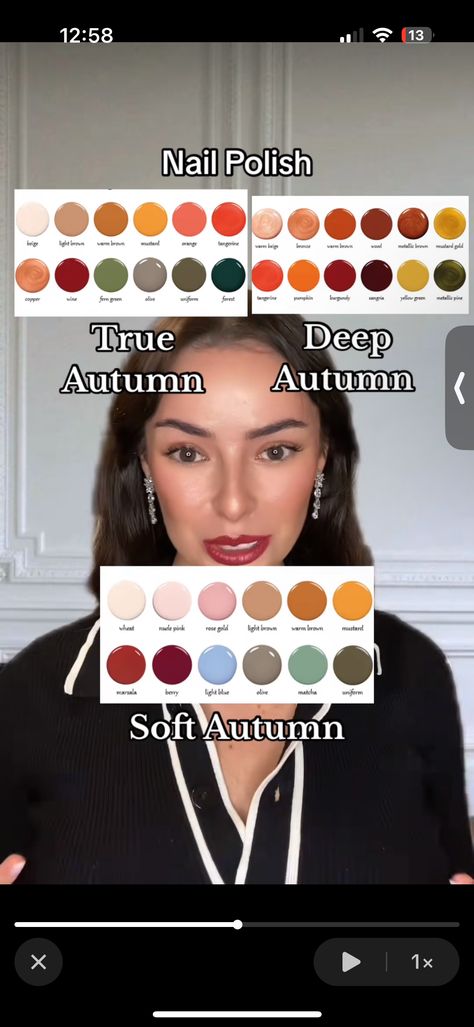 True Autumn Nail Color Palette, Nails For Soft Autumn, Warm Autumn Color Palette Nails, Soft Autumn Nails Color Palettes, True Autumn Nail Color, Warm Autumn Nail Color, True Autumn Nails, Soft Summer Color Palette Nails, Hair Colors For Soft Autumn