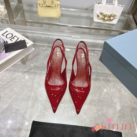 Prada Brushed leather slingback pumps Red 75 mm - kitlife.ru Louis Vuitton Heels, Chanel Loafers, Ysl Wallet, Prada Red, Chanel Sneakers, Chanel Tote, Dior Book Tote, Black Pumps Heels, Slingback Heels