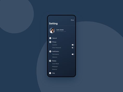 Setting Page UI on Behance Ux Design Mobile, Ui Design Mobile, Ux App Design, App Design Layout, App Interface Design, Dark Phone Wallpapers, App Interface, Mobile App Ui, Creative Workshop