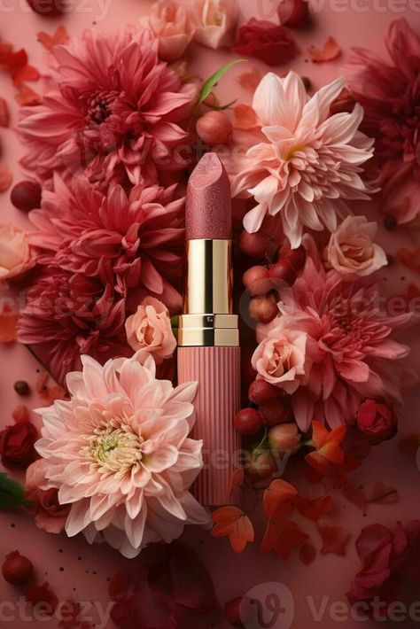 AI Generative Cosmetic branding lipstick and flower Lipstick Ad, Ladies Choice, Lipstick Brands, Indian Inspired, Vector Portrait, Beauty Shots, Makeup Lipstick, Lily Flower, Flowers Photography