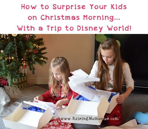 How to Surprise Your Kids Christmas Morning with a Trip to Disney World Surprise Disney Trip Reveal, Disney Vacation Surprise, Disney Trip Reveal, Disneyland Paris Christmas, Surprise Trip Reveal, Disney Trip Surprise, Disney Reveal, Disney Worlds, Disney Surprise