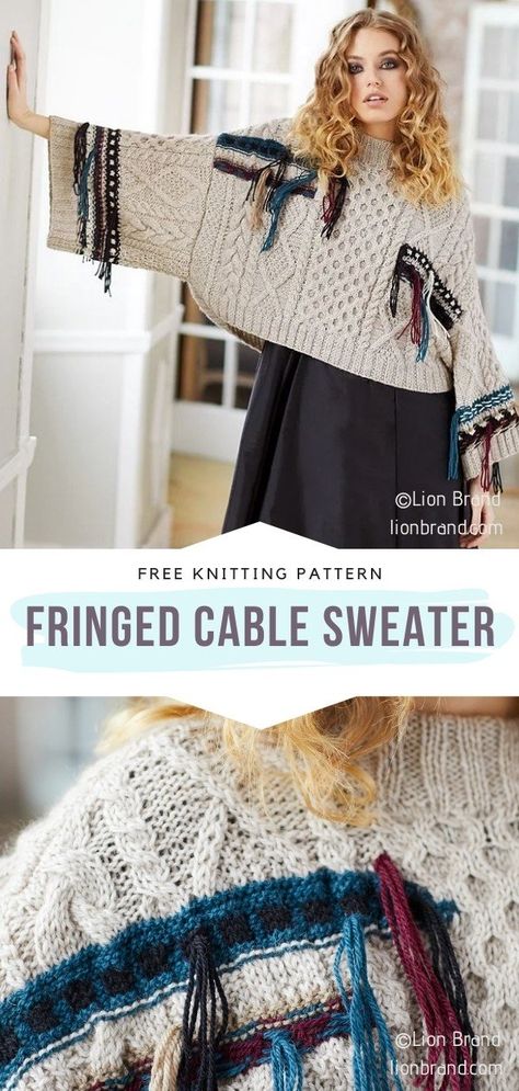 Free Form Knitting, Oversize Sweater Knitting Pattern Free, Crochet Cable Sweater, Knitting Patterns For Sweaters, Oversize Sweater Knitting Pattern, Sweater Free Knitting Pattern, Knit Fringe, Crochet Cable, Autumn Trends