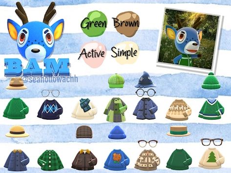 Bam Animal Crossing Villager, Acnh Villager Outfits, Acnh Villager Gift Guide, Acnh Guide, Acnh Villagers, Clothes Guide, Look Books, Animal Crossing Funny, Animal Crossing Guide