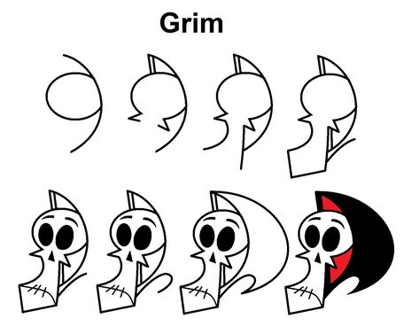 Step-by-step tutorial to draw Grim from The Grim Adventures of Billy & Mandy Billy And Mandy Cartoon Drawing, Cartoon Character Nails Easy, The Grim Adventure Of Billy & Mandy, Grim Adventures Of Billy And Mandy Grim, Grim Adventures Of Billy And Mandy Nails, Billy And Mandy Nails, Billy And Mandy Drawing, Grim Adventures Of Billy And Mandy, Grim Adventures Of Billy And Many