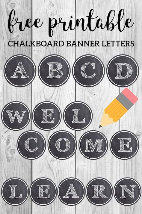 Chalkboard banner letters for back to school classroom decoration. ABC letters free printable to spell welcome back, learn, school. #papertraildesign #backtoschool #welcomeback #classroomdecor #school Popcorn Letters Free Printable, Bulletin Board Printables Free, Back To School Office Decor, Mtss Interventions, School Classroom Decoration, Free Classroom Decor, Free Chalkboard Printables, Chalkboard Classroom, Alphabet Banner