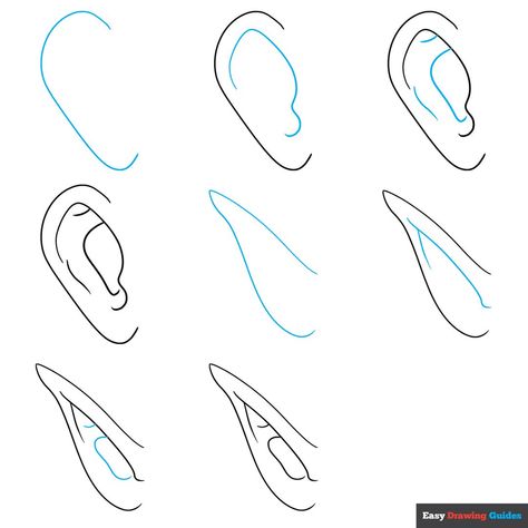 Free Cute Drawing Base, Chibi Ears Drawing, Ear Anime Drawing, Fae Ears Drawing, Elf Ears Drawing Tutorial, Ear Drawing Tutorial Step By Step, Ear Sketch Tutorial, How To Draw Ears Easy, How To Draw Elf Ears Step By Step