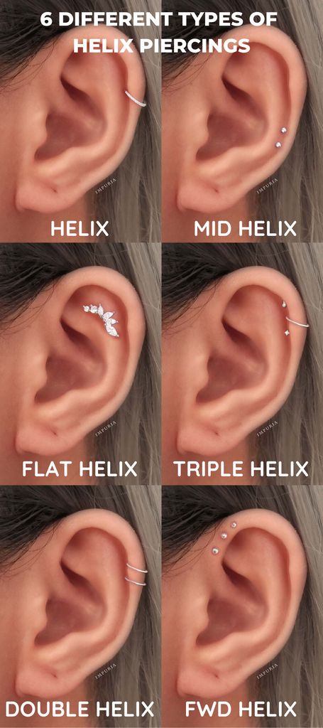 Ear Piercing With Tattoo, Piercings To Get At 13, Piercings Double Helix Ear, Helix On Both Ears, Types Of Cartilage Piercings, Auricle Piercing Ideas, Ear Piercing Helix Ideas, Ear Pierce Ideas, Types Of Helix Piercings