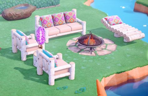 Super proud of this small log bench area on my island💞  #acnh #animalcrossing Acnh Bench Designs, Small Area Animal Crossing, Acnh Date Spot, Small Areas Animal Crossing, Animal Crossing Ideas For Small Spaces, Acnh Bbq Area, Acnh Cosmos, Animal Crossing Small Space Ideas, Acnh Picnic Area Ideas