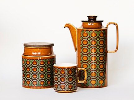 #Hornsea Pottery, #Bronte series, #Coffee Pot, Canister #Jar & #MugCup #1970's, Made in #England Crockery Design, Vintage Crock, Hornsea Pottery, Mid Century Modern Ceramics, Dream Furniture, Mid Century Pottery, Clay Pot Crafts, Ceramic Set, Plate Design