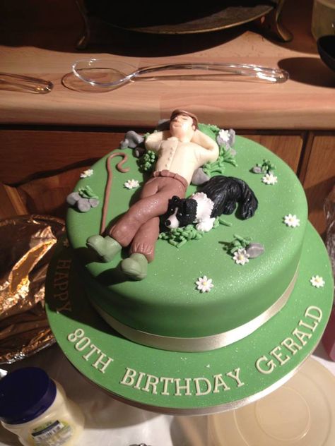 Black Lab Cake, Border Collie Cake, Farmer Birthday Cake, Spa Cake, Sheep Cake, Dad Birthday Cakes, Cake Borders, Dads Birthday, Christmas Cake Designs