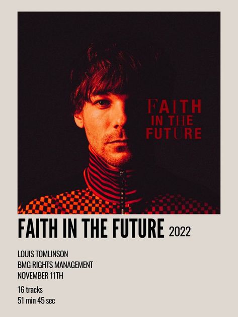 minimal aesthetic polaroid album poster for faith in the future by louis tomlinson Future Album Cover, Louis Tomlinson Songs, Future Album, One Direction Albums, Future Poster, Minimalist Music, Faith In The Future, Face The Music, Music Poster Design