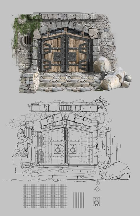 Fantasy Gate, Medieval Gate, House Garden Landscape, Medieval Door, Props Concept, Building Concept, 3d Modelle, Landscape Architects, Fantasy City