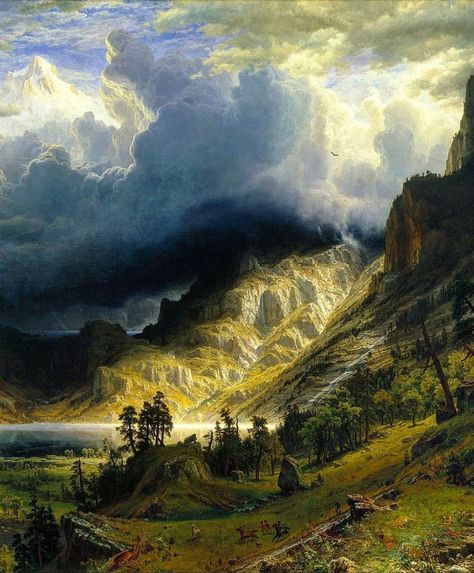 Albert Bierstadt Paintings, Albert Bierstadt, Hudson River School, Romantic Era, Monet Paintings, The Rocky Mountains, Plant Painting, Traditional Landscape, Impressionism Art