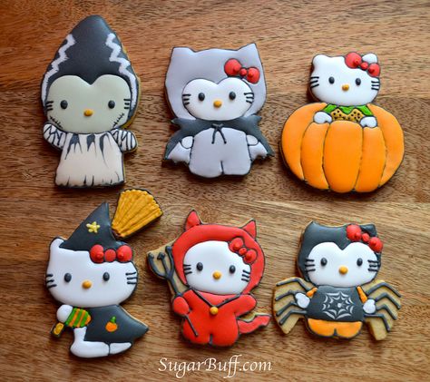 Hello Kitty Halloween | Flickr - Photo Sharing! Hello Kitty Cookies, Kitty Theme, Halloween Cookies Decorated, Halloween Sugar Cookies, Hello Kitty Dress, Cookie Connection, Hello Kit, Hello Kitty Cake, Hello Kitty Party