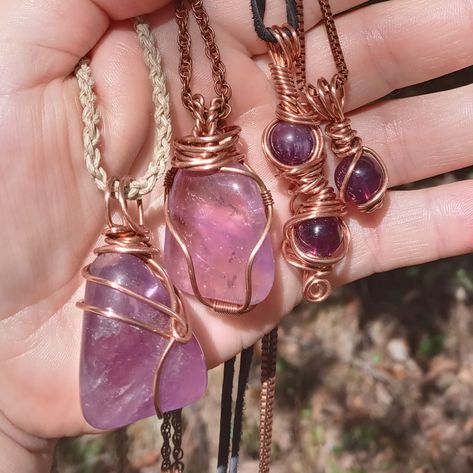 Rock Tumbling, Amethyst Tumbled, Wire Wrap Jewelry Designs, Resin Clay, Amethyst Beads, Wire Weaving, Amethyst Necklace, Tumbled Stones, Tiffany Heart