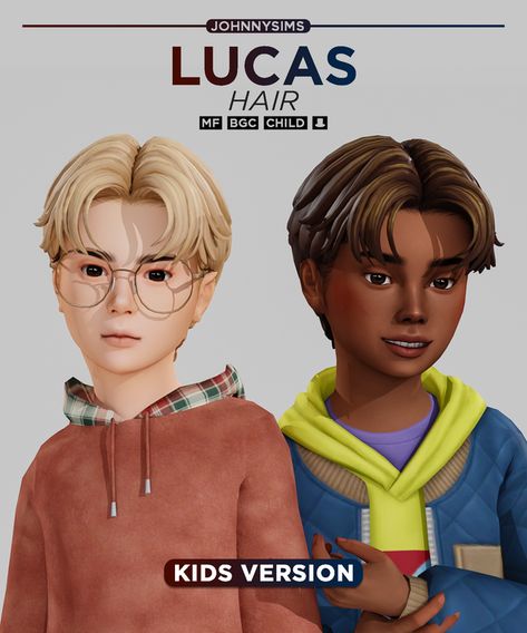 Lucas Hair (Kids Ver.) | JohnnySims on Patreon Sims 4 Kids Cc, Toddler Hair Sims 4, Sims 4 Hair Male, Kids Maxi, Sims 4 Cc Kids Clothing, Sims 4 Anime, Pelo Sims, Sims 4 Children, Tumblr Sims 4