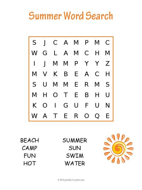 This easy summer word search puzzle will give young children a little something to keep them happily occupied while they are learning.  Includes vocabulary from the warmer months of the year. Easy Word Search For Kids, Kindergarten Word Search, Summer Word Search, Word Puzzles For Kids, Easy Word Search, Rainbow Ideas, Word Search For Kids, Kids Word Search, Free Printable Word Searches