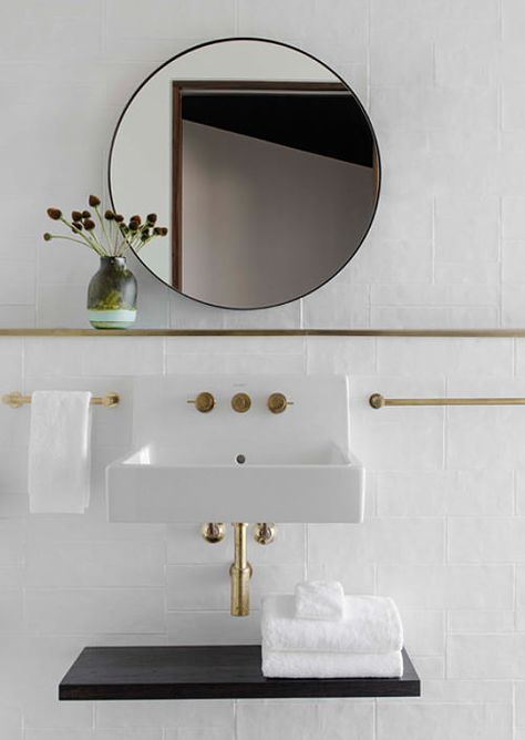 Modern | ombiaiinterijeri Wall Hung Sink, Bad Inspiration, Downstairs Toilet, Downstairs Bathroom, Basement Bathroom, Upstairs Bathrooms, Bathroom Renos, Bathroom Kids, Round Mirror