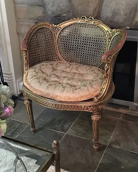 French Louis XVI style Cane Gilt Arm Chair Local by Caesarshouse Louis Xvi Furniture, Antique Dining Chairs, French Louis Xvi Style, Cushion Chair, Upholstered Swivel Chairs, Cane Furniture, Antique French Furniture, Foldable Chairs, Cane Chair