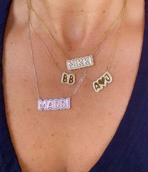 "Beautiful personalized enamel necklaces in tons of different colors Perfect for all ages -sterling silver -gold plated -necklace comes standard 16\" plus 2\" extension **if you do not want enamel just say no enamel in the notes section ** in the \"letter to seller\" section please include your email address** free shipping in the US!! If you have questions please don't hesitate to ask. Happy shopping" Utah Aesthetic, Diamond Cufflink, Charm Choker Necklace, Pave Necklace, Bubble Necklaces, Family Necklace, Jewelry Accessories Ideas, Enamel Necklaces, Custom Name Necklace