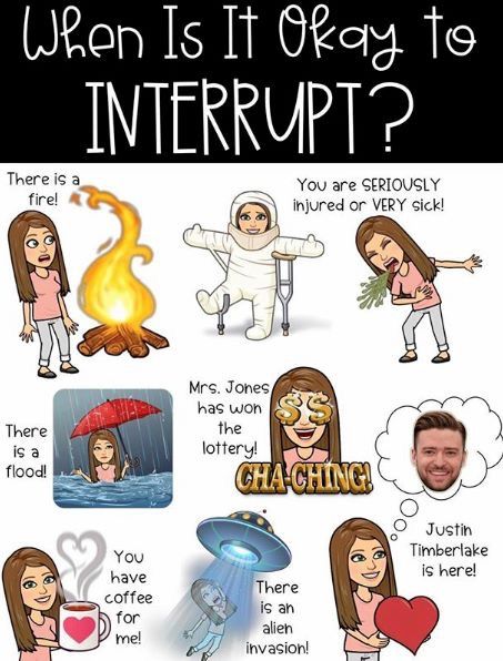 Do your students need a little reminder when it is and isn’t appropriate to interrupt you while you’re teaching? Here is a fun emoji poster that offers just that! Big Classroom, Feelings Lessons, Ks1 Classroom, Resource Teacher, Bitmoji Classroom, Rachel Jones, Teaching Classroom Management, School Daze, Classroom Behavior