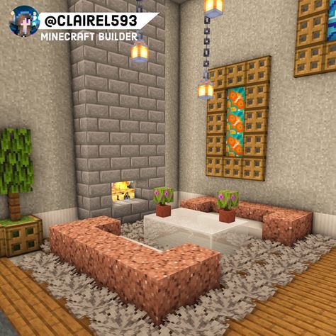 Minecraft Map Room Ideas, Minecraft Loft Bedroom Ideas, Minecraft Living Room Ideas Cottage, Lounge Minecraft, Minecraft Lounge Room, Couch Minecraft, Minecraft Map Room, Dining Room Minecraft, Minecraft Interior Design Living Rooms