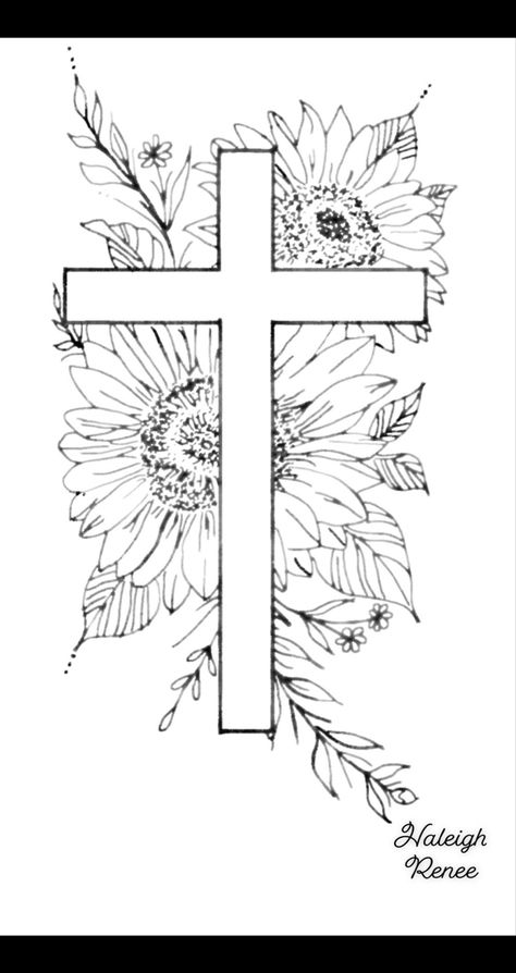 Meaningful Tattoo Sketch & Drawing Pretty Cross Tattoo, Faith Tattoo Designs, Flowers Types, Feminine Cross Tattoo, Fireplace Modern, Bible Tattoos, Cowgirl Tattoos, Colorful Tattoo, Pictures Flowers