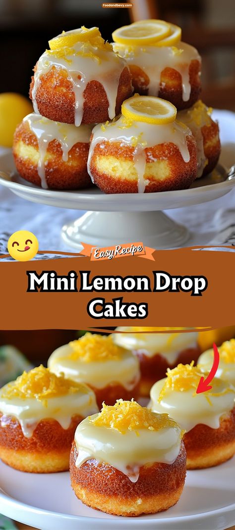 Bite into the zesty sweetness of Mini Lemon Drop Cakes, tiny bursts of bright lemon flavor in a fluffy, moist cake form. Topped with a light lemon glaze, these mini cakes are perfect for parties, afternoon teas, or whenever you need a little pick-me-up. #LemonDropCakes #MiniCakes #CitrusDessert Lemon Cake Topping, Lemon Cake Decoration, Best Lemon Pound Cake, Mini Bunt Cake, Lemon Glaze Cake, Dessert Business, Drop Cake, Citrus Desserts, The Best Cake Recipes