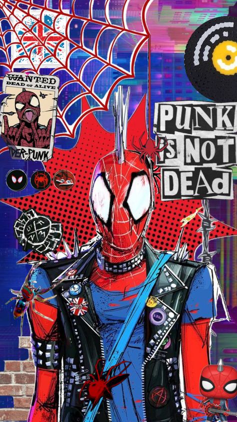 #spiderpunk #spider #spiderman Spiderverse Spiderpunk, Spider Punk Wallpaper, Dr Mundo, Wallpaper Movies, Spider Spiderman, Marvel Phone Wallpaper, Art Spiderman, Punk Wallpaper, Genos Wallpaper