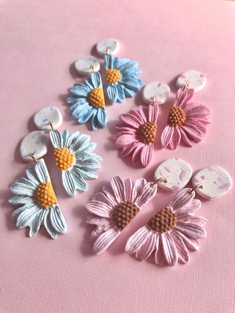 Flower Statement Earrings, Half Flower, Polymer Clay Flower Jewelry, Diy Earrings Polymer Clay, Handmade Clay Jewelry, Polymer Earrings, Jewelry Flower, Polymer Clay Jewelry Diy, Cute Polymer Clay