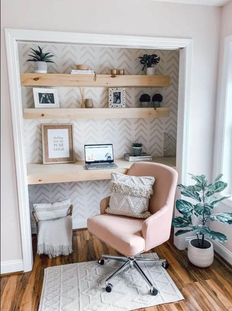 7 + Super Inspiring DIY Home Decor Trends for 2021 + Shopping Guide Spare Bedroom Closets, Cloffice Ideas, Home Office Closet, Closet Office, Corner Office, Guest Room Office, Diy Casa, Spare Bedroom, Home Office Space