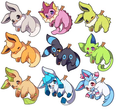 Fan Made Eeveelutions, Pokemon Autumn, Shiny Eeveelutions, Pokemon Cute Art, Cute Art Anime, All Eeveelutions, Eevee Family, Evee Evolution, Pokemon Cute