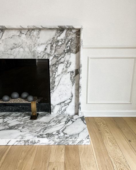 Ceramic Fire Balls, Marble Fireplace Mantle, Moulding Ideas, Gas Fire Pits, Transitional Fireplace, Transitional Interior Design, Fireplace Update, Marble Fireplace Surround, Victorian Fireplace