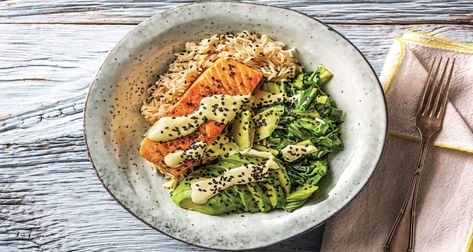 Japanese Salmon Rice Bowl Recipe | HelloFresh Japanese Salmon, Wasabi Mayo, Rice Bowl Recipe, Ginger Salmon, Salmon Rice, Salmon Rice Bowl, Fresh Salmon, Salmon Bowl, Rice Bowls Recipes