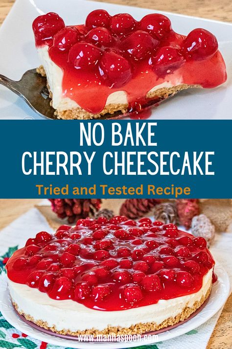 Easy NO BAKE Cherry Cheesecake - Manila Spoon No Bake Cherry Cheesecake Recipes, Easy No Bake Cherry Cheesecake, Cherry Cheesecake No Bake, Cherry Delight Dessert, Cheesecakes Recipes, Simple Cheesecake, Dessert For Thanksgiving, Mini Cherry Cheesecakes, Cherry Cheesecake Recipe