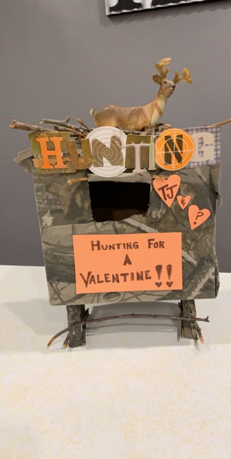 Hunting Valentine’s Day Box Boys Valentines Boxes Hunting, Hot Wheel Valentine Box Ideas, Hot Wheels Valentine, Valentine Box Ideas, Valentines Ideas For Him, Kids Valentine Boxes, Valentine Card Box, Valentine Mailbox, Valentine Day Boxes