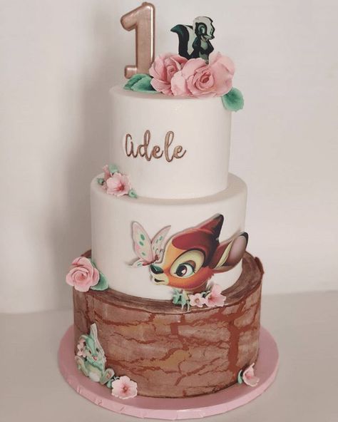 Bambi Cakes Girl, Bambi Birthday Cakes, Bambi Cake, Woodland Theme Cake, Birthday Cake Image, Bambi Birthday, Girls First Birthday Cake, Girl Birthday Cake