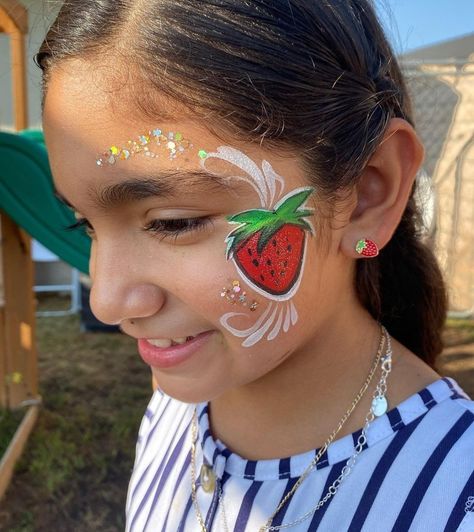 Fruit Face Painting, Fruit Face Paint, Strawberry Face Paint, Festival Face Paint, Festival Face, Face Painting Easy, Kids Face Paint, Paint Booth, Face Painting Designs