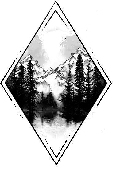 Geometric Nature Tattoo, Wilderness Tattoo, Tattoo Diy, Kunst Tattoos, Forest Tattoos, Mountain Drawing, Inspiration Tattoos, Tattoos Geometric, White Drawing