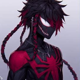 a anime boy wearing a black and red spider man suit mixed with venom with dreads and his skin color is black - Image Creator from Microsoft Bing Spider Man Suits Design Oc, Venom Oc Male, Spider Man Ocs, Spider Oc Male, Spider Man Oc Suits, Spiderman Oc Male, Spider Man Oc Male, Black And Red Spiderman, Venom Oc