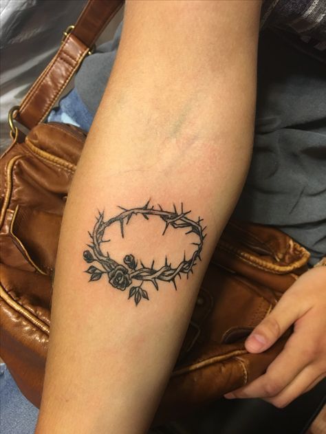 Crown of Thorns- right forearm #tattoos #christian #faith By His Grace Tattoo, Tattoo Ideas Religious, Blk Tattoo, Religious Tattoos For Women, Biblical Tattoos For Women Sleeve, Biblical Tattoos For Women Small, Cool Christian Tattoos, Tattoos God, Religous Tattoo