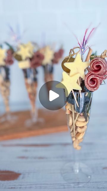 Charcuterie Tricks, Salami Rosettes, Charcuterie Art, Cheese Stars, Charcuterie Board Meats, Dark Chocolate Caramel, Glitter Champagne, Havarti, Charcuterie Recipes