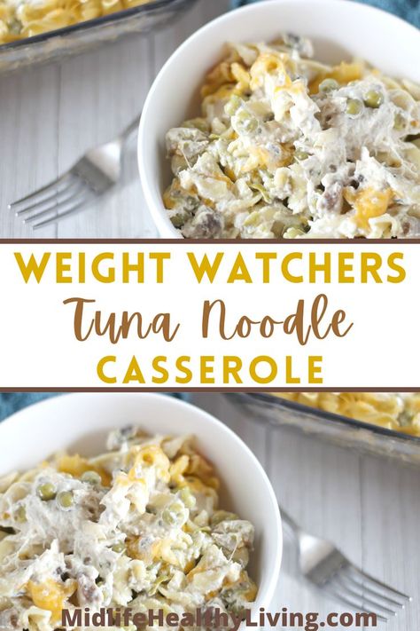 This healthy Weight Watchers tuna noodle casserole is the perfect easy dinner recipe! This casserole is low in points, easy to make, and is even great for meal prep as well! You can even take this delicious dish to parties and picnics and it’s sure to be a hit with family and friends. Healthy Tuna Noodle Casserole, Classic Tuna Noodle Casserole, Weight Watchers Casserole, Weight Watchers Meals Dinner, Tuna Casserole Recipes, Healthy Tuna, Tuna Noodle, Tuna Noodle Casserole, Weight Watcher Dinners