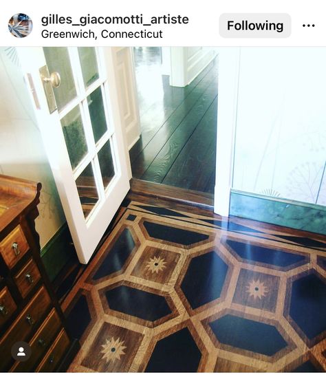 Painted Wood Floor Designs, Chateau Flooring, Stained Cement Floors, Floor Stencils Patterns, Wood Floor Pattern, British Cottage, Foyer Flooring, Wood Floor Design, Painted Wood Floors