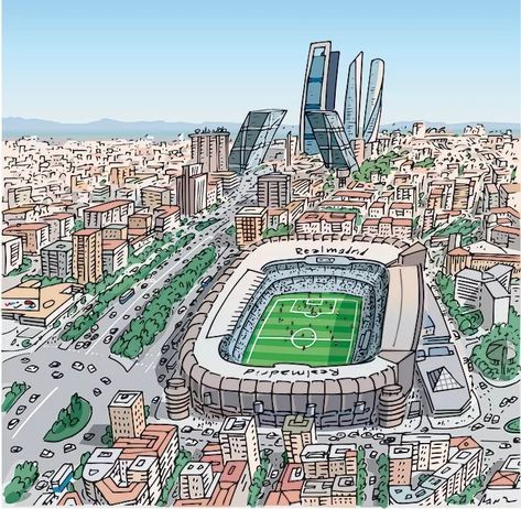 Exam Drawing, Football Artwork, Collage Pictures, Drawing Architecture, Perspective Drawing Architecture, Fantasy Team, Real Madrid Wallpapers, Madrid Wallpaper, Santiago Bernabeu