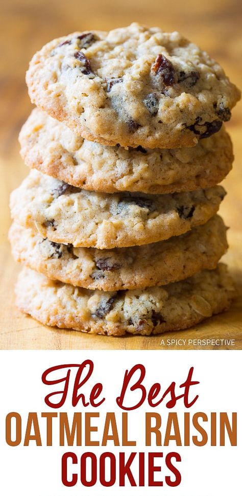 The Best Oatmeal Raisin Cookies Recipe: Soft and chewy on the outside, crispy around the edges, packed with raisins and spice! #ASpicyPerspective #Oatmeal #Raisin #Cookies #OatmealRaisinCookies #OatmealRaisinCookieRecipe #HowtoMakeOatmealRaisinCookies #TheBestOatmealRaisinCookies Soft Oatmeal Raisin Cookies, Oatmeal Raisin Cookies Recipe, Raisin Cookies Recipe, Best Oatmeal Raisin Cookies, Resep Oatmeal, The Best Oatmeal, Best Oatmeal Cookies, Cookie Recipe Video, Cookie Recipes Oatmeal Raisin