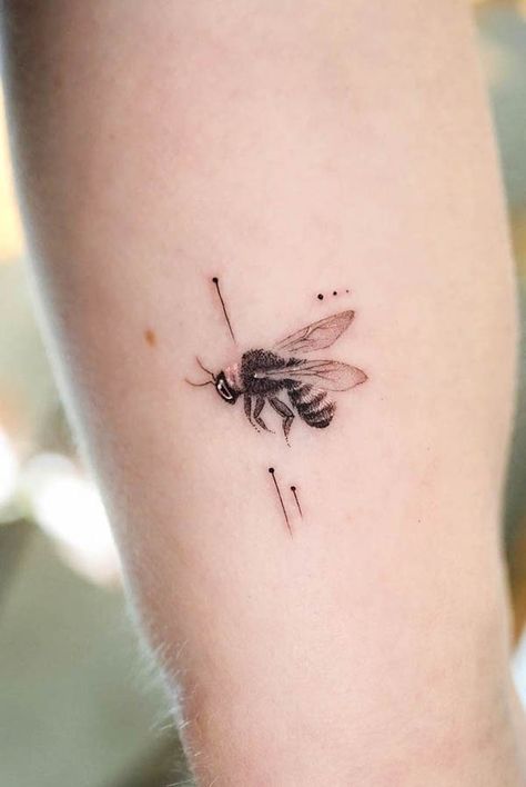 48 Unique Bee Tattoos with Meaning - Our Mindful Life Vintage Bee Tattoo, Honeybee Tattoo, Thigh Tattoo Simple, Bee Tattoo Meaning, Bee And Flower Tattoo, Queen Bee Tattoo, Small Bee Tattoo, Bee Tattoos, Honey Bee Tattoo